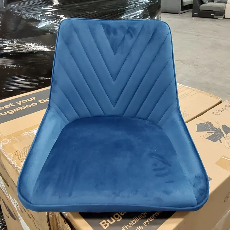 BOXED SET OF 2 DESIGNER BLUE VELVET BAR STOOLS WITH BLACK METAL LEGS (1 BOX)