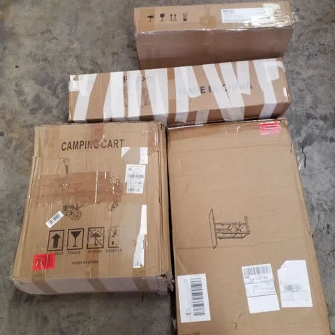 PALLET CONTAINING ASSORTED PRODUCTS INCLUDING CAMPING CART, MOBILE COMPUTER DESK, PLAYPEN & INDUCTION HOB