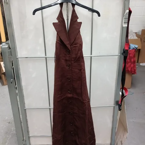 NOBODYS CHLID BROWN HALTER TAILORED MIDI DRESS – UK 6 (EU 34, USA 2)