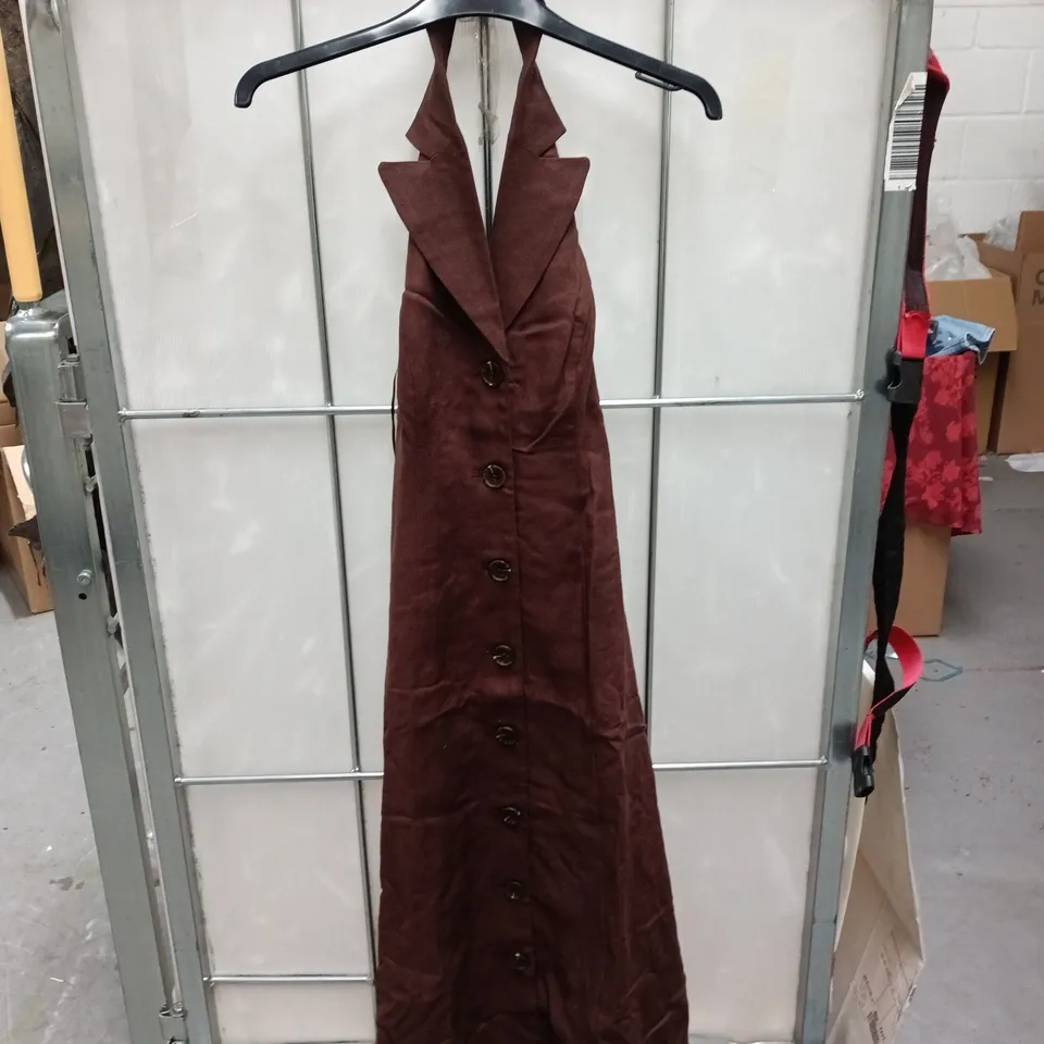 NOBODYS CHLID BROWN HALTER TAILORED MIDI DRESS – UK 6 (EU 34, USA 2)