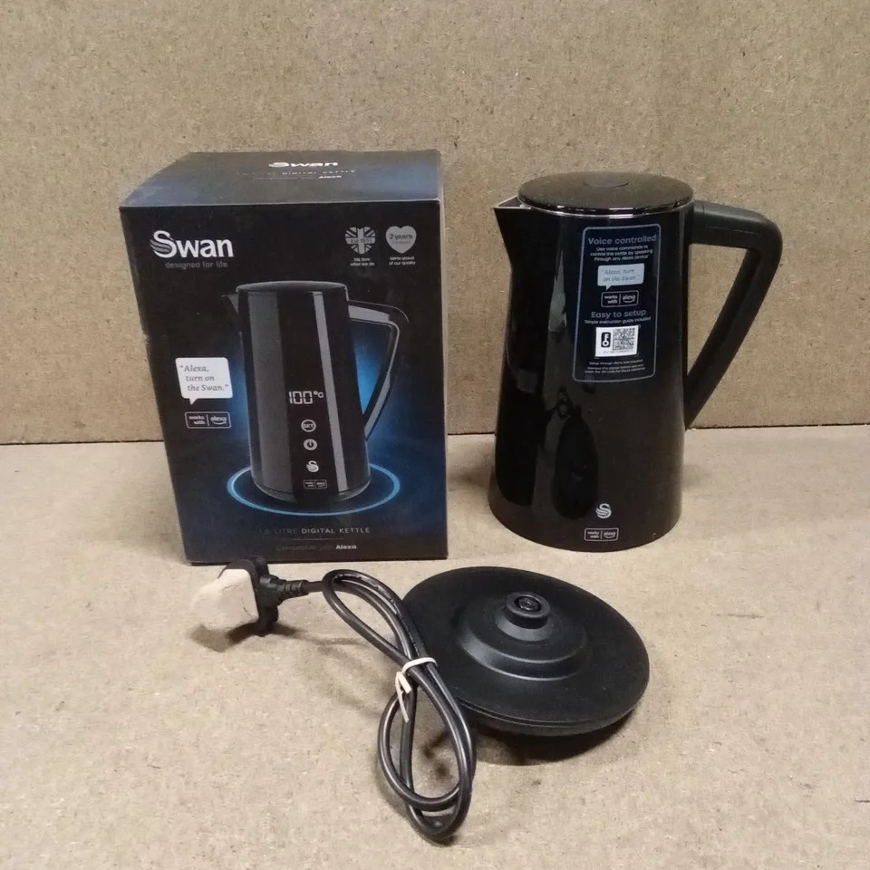 BOXED SWAN 1.5L DIGITAL KETTLE, ALEXA COMPATIBLE - BLACK