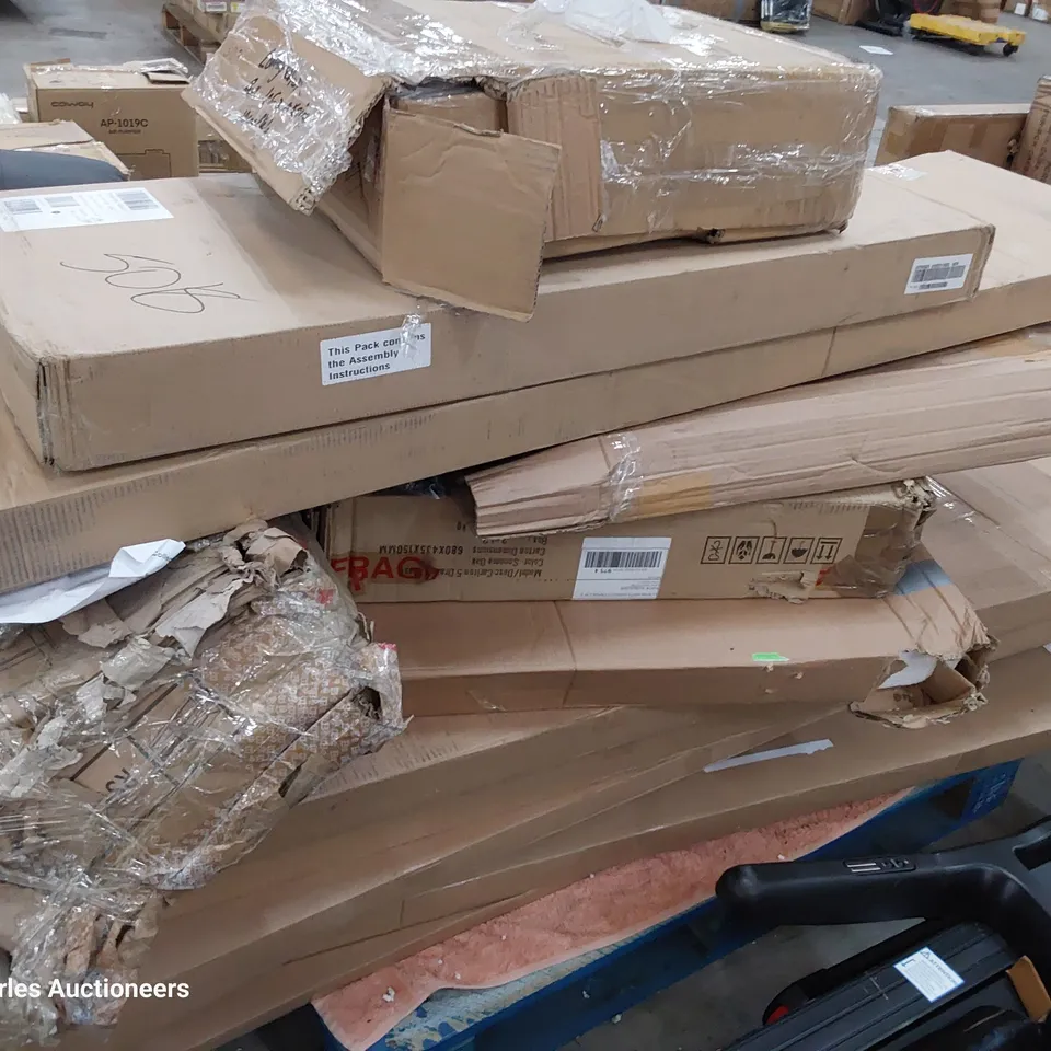 PALLET OF ASSORTED BOXED FURNITURE PARTS INCLUDING, WARDROBE & CHEST OF DRAWER PARTS