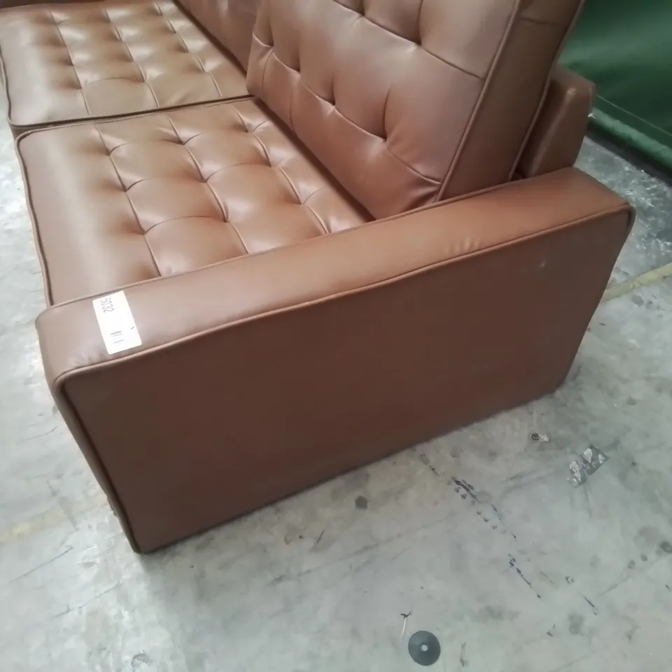 DESIGNER THREE SEATER SOFA TAN LEATHER 