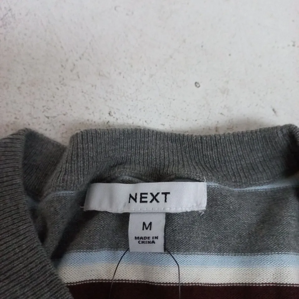 NEXT STRIPED KNIT JUMPER - GREY & WHITE, UK M (MEN'S) - SIZE M