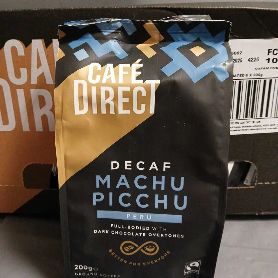 LOT OF 6 CAFÉ DIRECT 200G PACKS OF MACHO PICHU DECAFFEINATED GROUND COFFEE