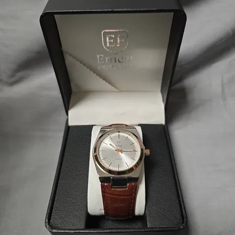 MENS ERNEST FERDINAND WATCH – DAY DATE CALENDAR DIAL – LEATHER STRAP