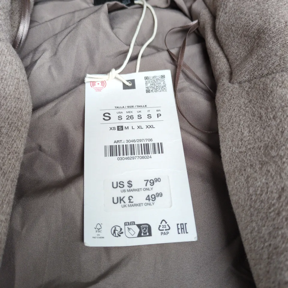 ZARA WOMEN'S TAUPE WOOL-BLEND COAT, SIZE UK S (US S)