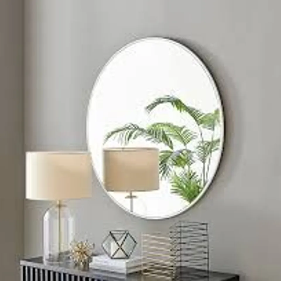 BOXED EMMA 100cm LARGE ART DECO WHITE METAL FRAME ROUND MIRROR (1 BOX)