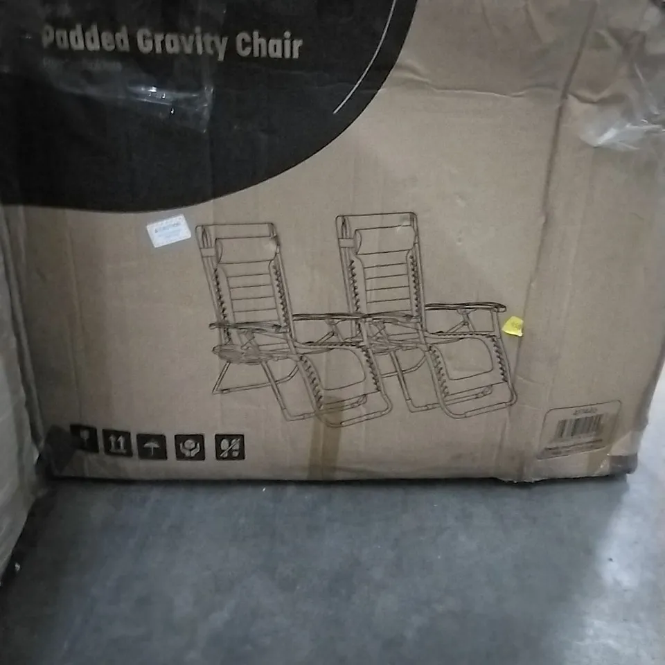 BOXED KEPLIN 2 PACK PADDED GRAVITY CHAIR WITH CUP HOLDERS- GREY