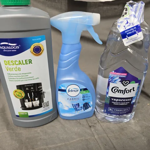BOX OF ASSORTED CLEANING PRODUCES TO INCLUDE - FEBREZE - COMFORT - DESCALER - COLLECTION ONLY