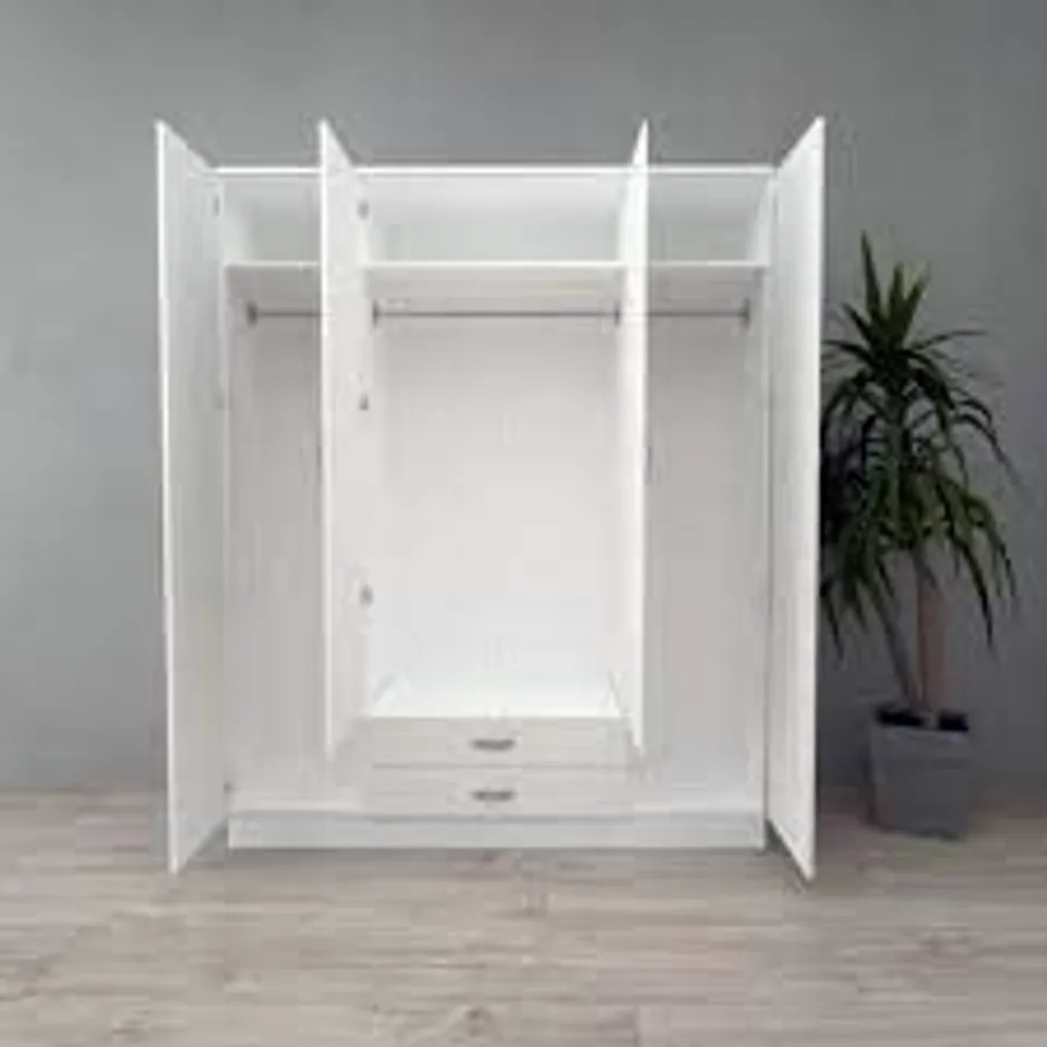 BOXED LORUND 4 DOOR WARDROBE - WHITE (4BOXES)