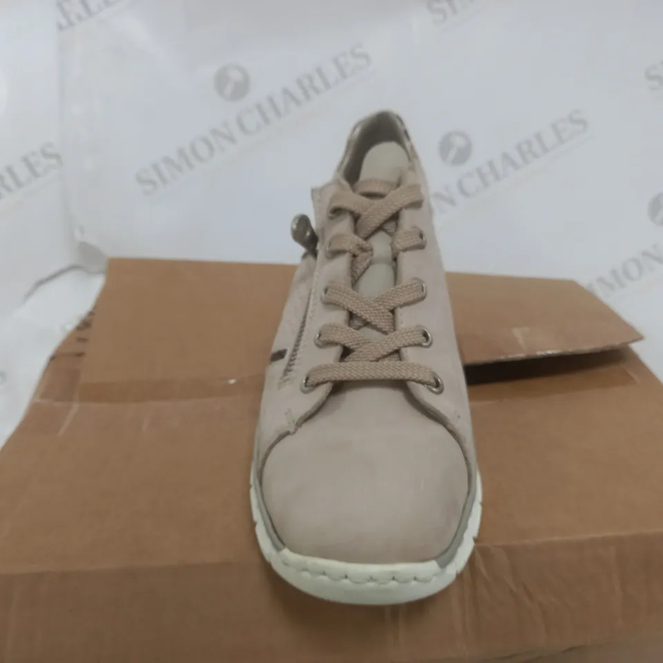 BOXED PAIR OF RIEKER TRAINERS IN TAUPE SIZE 7 1/2