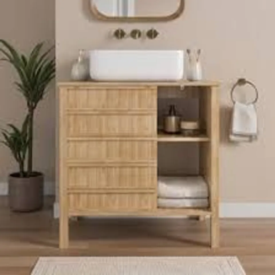 BOXED OTO SLIDING DOOR VANITY UNIT, BAMBOO (1 BOX)