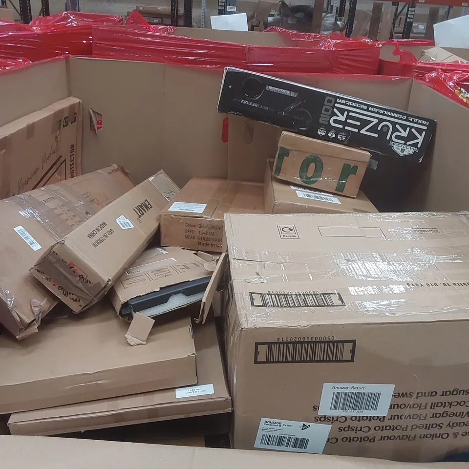 PALLET CONTAINING A LARGE QUANTITY OF ASSORTED ITEMS INCLUDING: FLOORING CUTTER, TURNTABLES, ELECTRIC COMPOSTER, RETRACTABLE GATE ECT