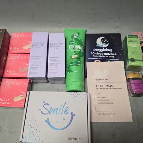 APPROXIMATEY 15 HEALTH AND BEAUTY PRODUCTS TO INCLUDE ELF LASH N ROLL, SLEEP PATCHES, AND GIVE ME SHAMPOO ETC. - COLLECTION ONLY
