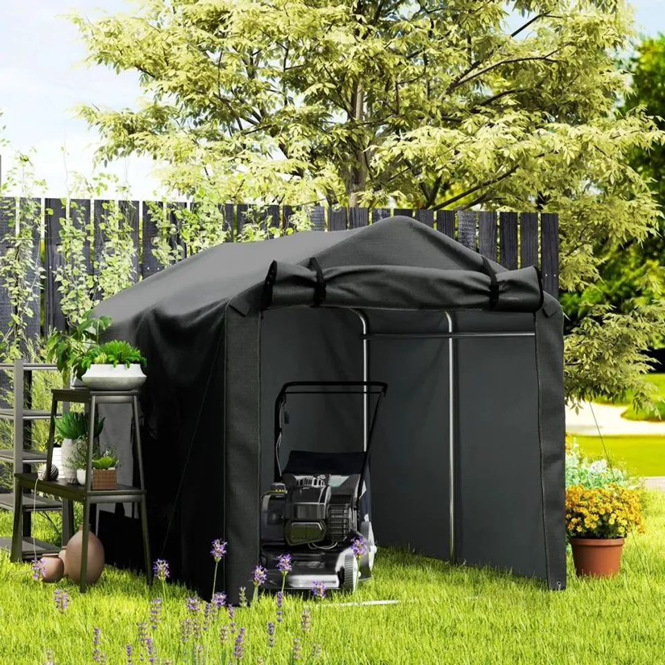 BOXED GARDEN STORAGE TENT 7FT W 5FT D GALVANISED METAL (1 BOX)