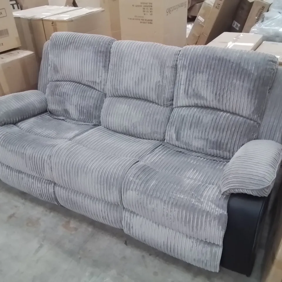 DESIGNER 3 SEATER FABRIC & FAUX LEATHER POWER RECLINER SOFA