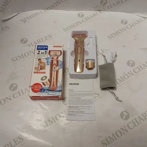 BOXED PROFEIR 2-IN-1 LADY SHAVER AND TRIMMER WITH ACCESSORIES, POUCH, USB CHARGING CABLE AND INSTRUCTIONS