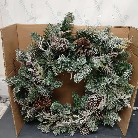 FROSTED CONE WREATH PRE LIT