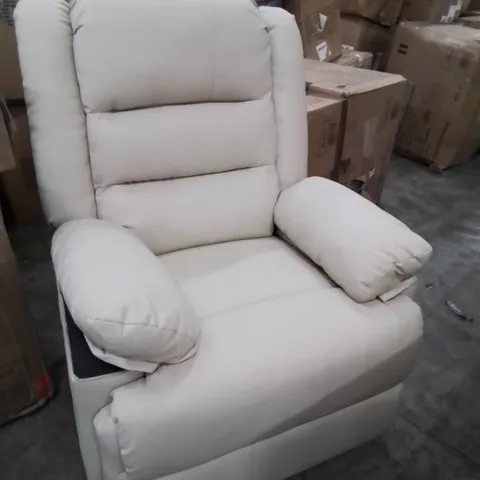 DESIGNER  ANUAL RECLINING EASY CHAIR LIGHT GREY FAUX LEATHER 