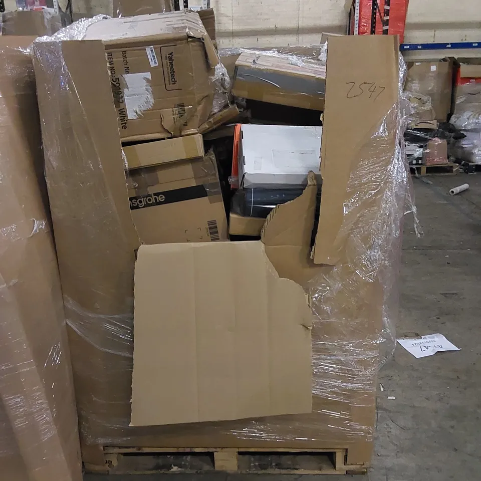 PALLET TO CONTAIN ASSORTED HOUSEHOLD ITEMS AND CONSUMER PRODUCTS. INCLUDING LUXURY PILLOW, TOILET SEATS, PIANO BENCH, TRAVEL BAG, AIR FRYER, OUTDOOR RUG ETC 