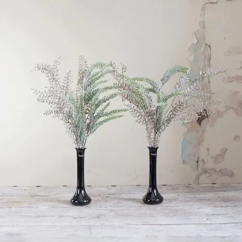 PEONY SET OF 2 SPARKLE FOLIAGE IN A BLACK DECANTER VASE