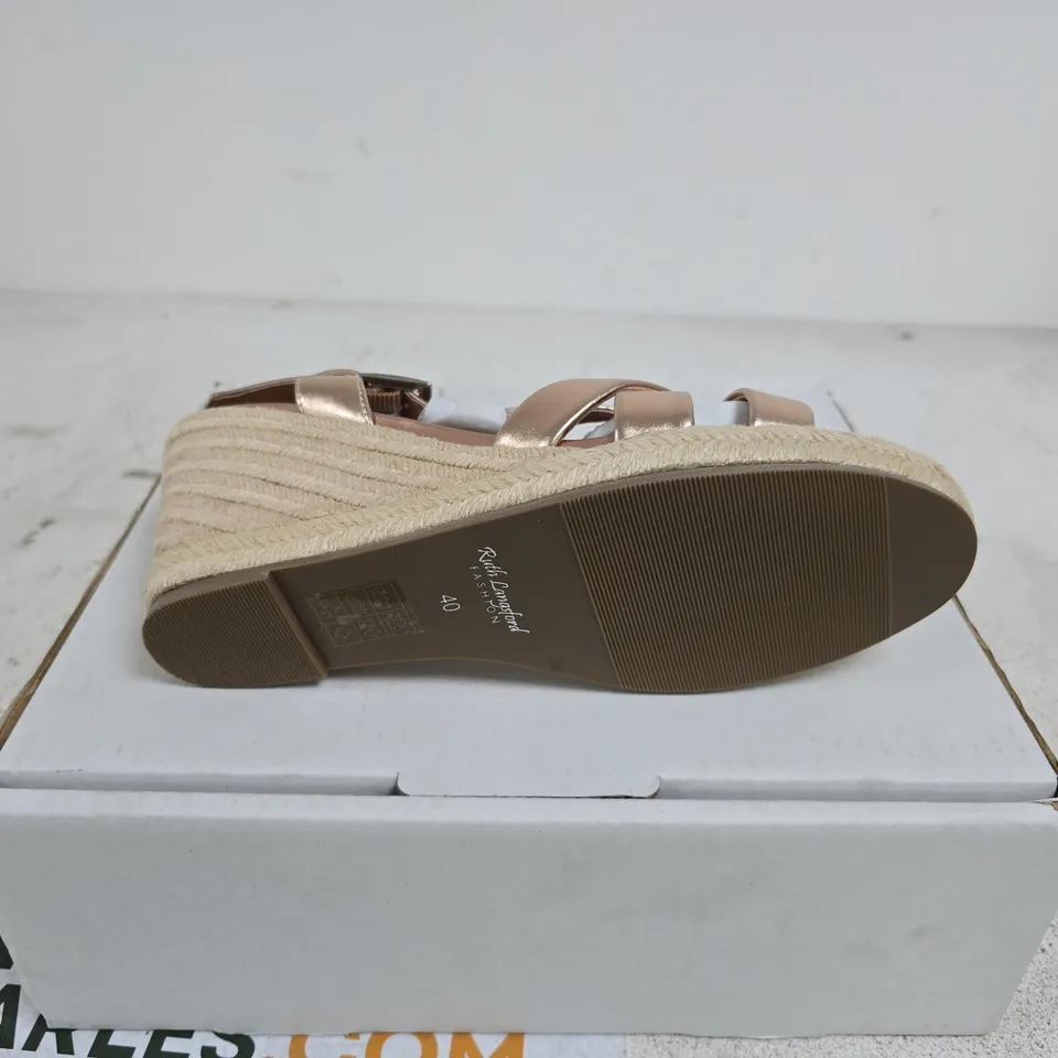 RUTH LANGSFORD WOMEN'S ROSE GOLD ESPADRILLE WEDGE SANDALS – UK 7 (EU 40) BOXED