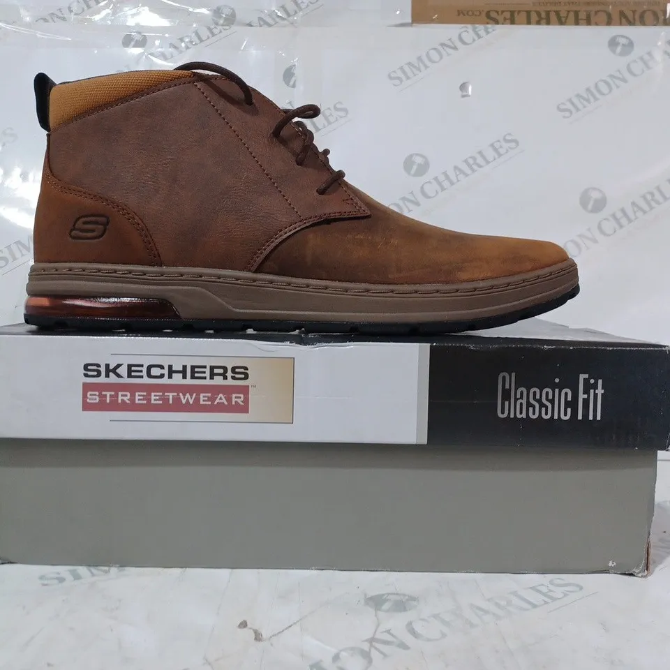BOXED SKECHERS BOOTS IN DARK BROWN SIZE 11