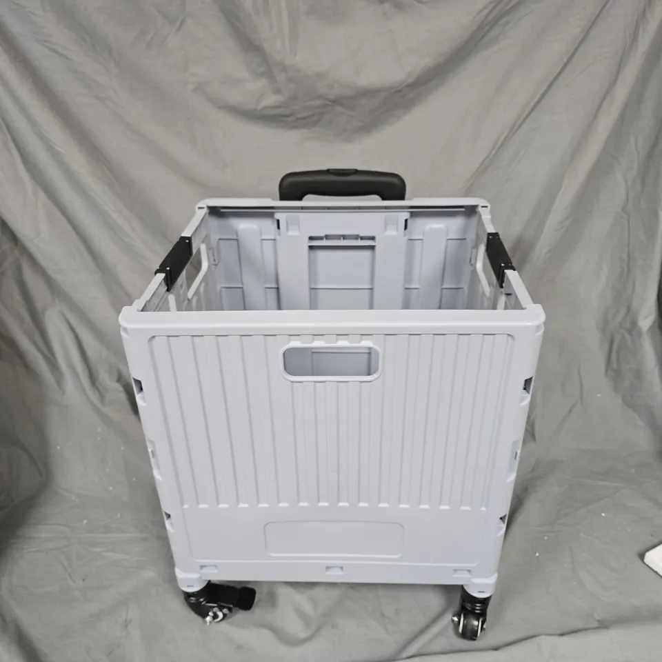 WHITE FOLDABLE PLASTIC UTILITY CART ON WHEELS