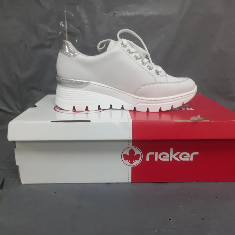 RIEKER WEDGE PANEL PRINT TRAINERS WHITE SIZE 4