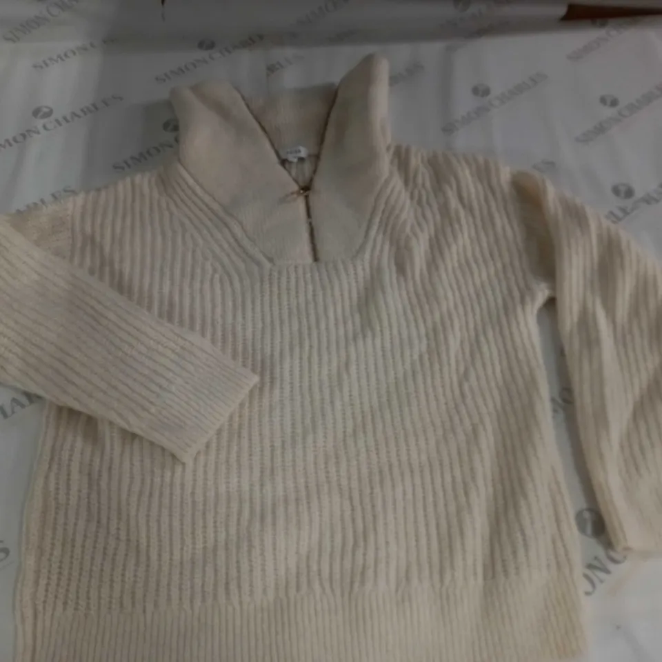 REISS HIGH COLLAR 1/4 ZIP CREAM TOP - M