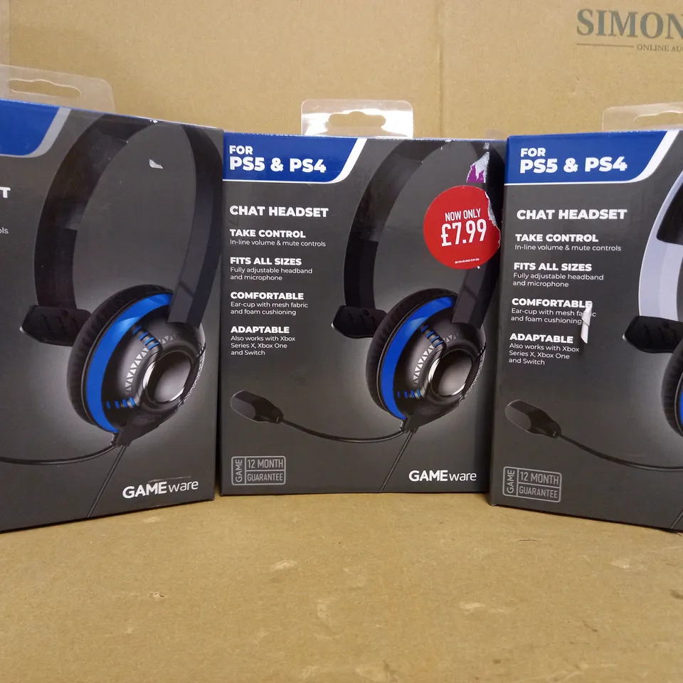 LOT OF 6 X GAMEWARE CHAT HEADSETS FOR PLAYSTATION: 4 X FOR PS4 & PS5; 2 X FOR PS4