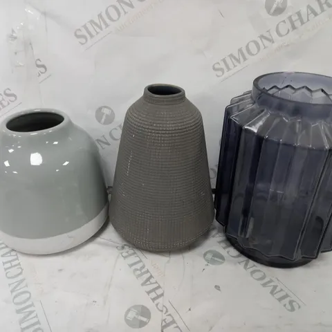 3 ASSORTED VASES OF VARIOUS TYPES