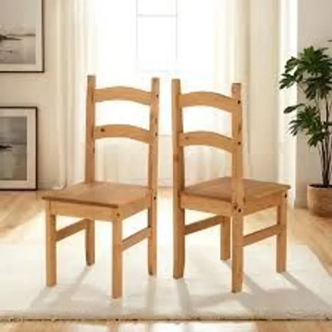 BOXED SET OF 2 BUDGET MEXICAN DINING CHAIRS IN DISTRESSED WAXED PINE (1 BOX)