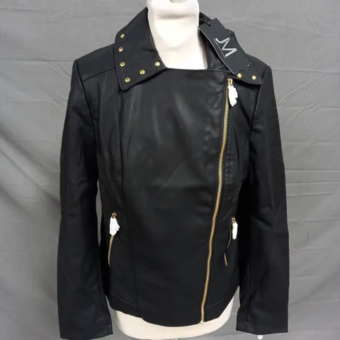 JULIEN MACDONALD STUD PLEATHER JACKET IN BLACK SIZE 10
