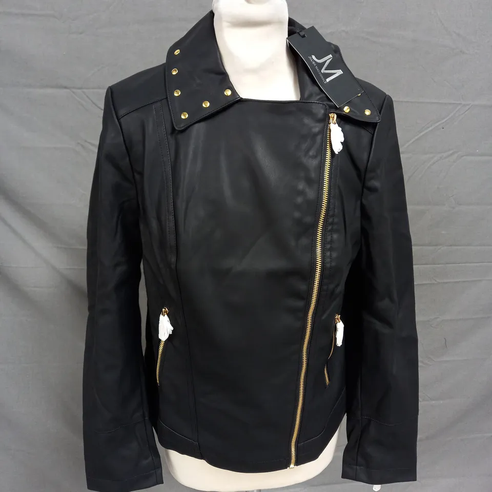 JULIEN MACDONALD STUD PLEATHER JACKET IN BLACK SIZE 10