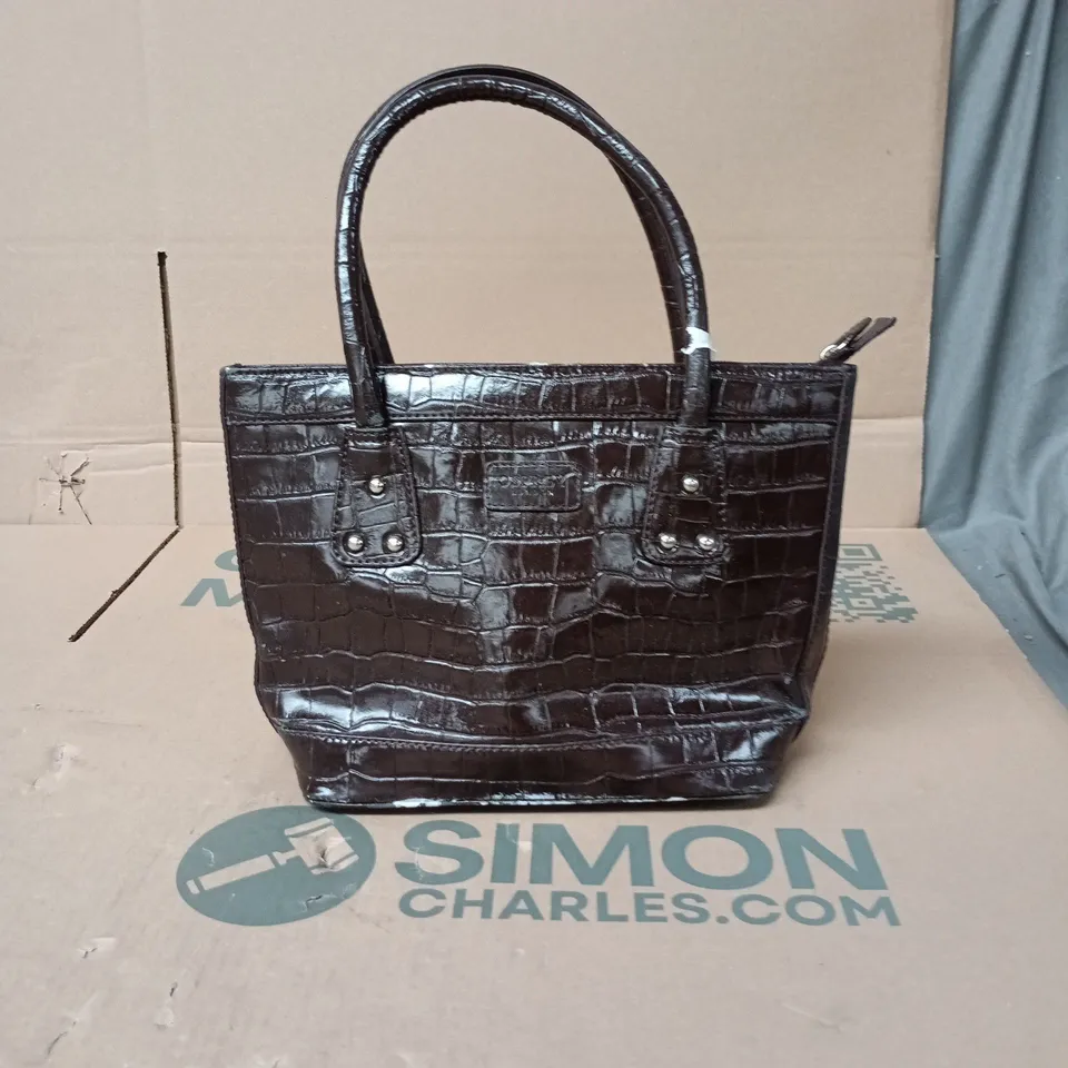 BLACK CROCODILE-EMBOSSED HANDBAG