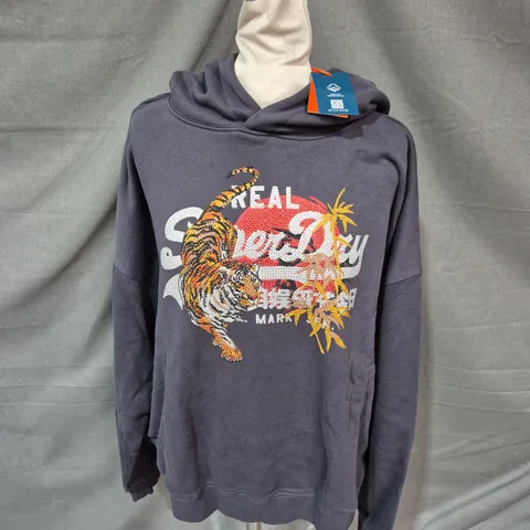 SUPERDRY VL TOKYO RELAXED HOODIE – DARK CHARCOAL, UK 12