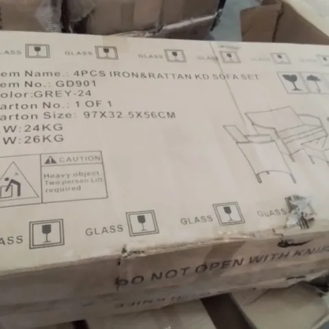 BOXED 4PCS IRON&RATTAN KD SOFA SET GREY