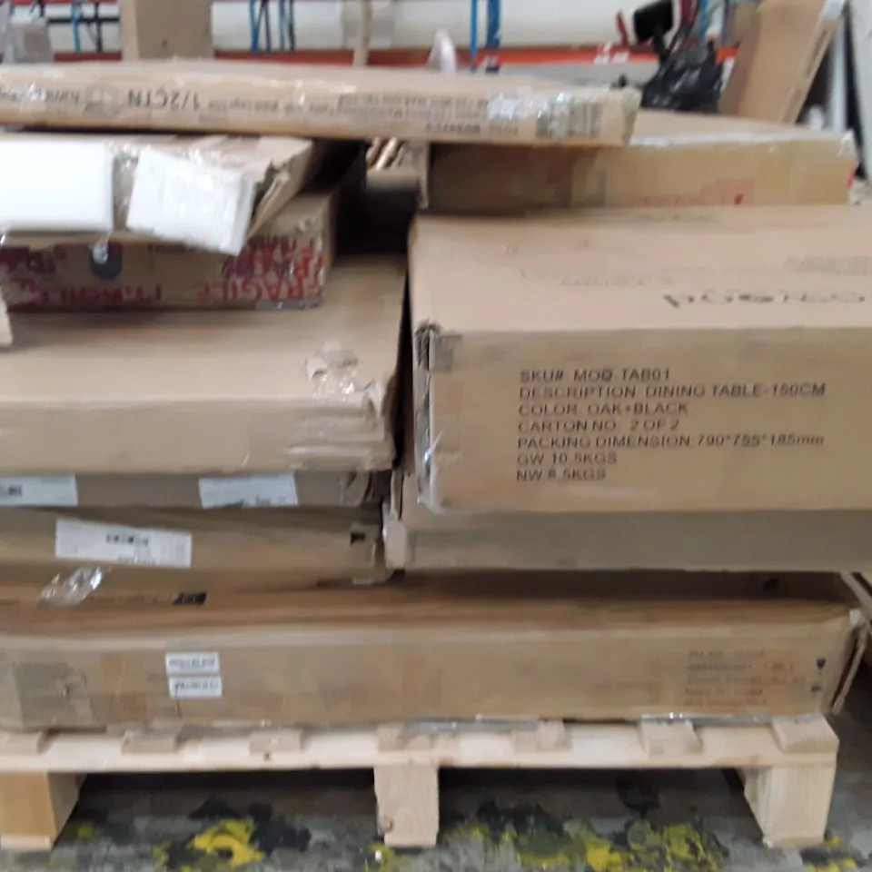 PALLET OF ASSORTED FLAT PACK FURNITURE PARTS 