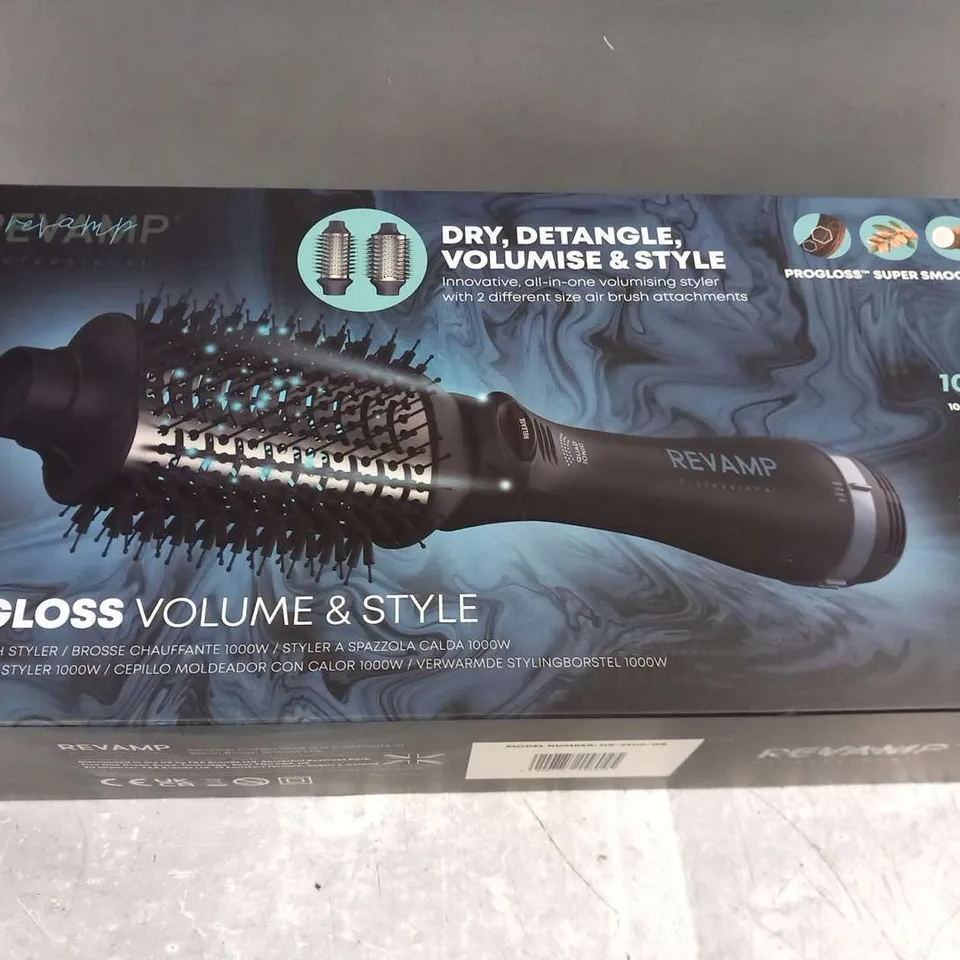 BOXED REVAMP PROFESSIONAL PROGLOSS VOLUME AND STYLE 1000W HOT BRUSH STYLER DR-2500-GB