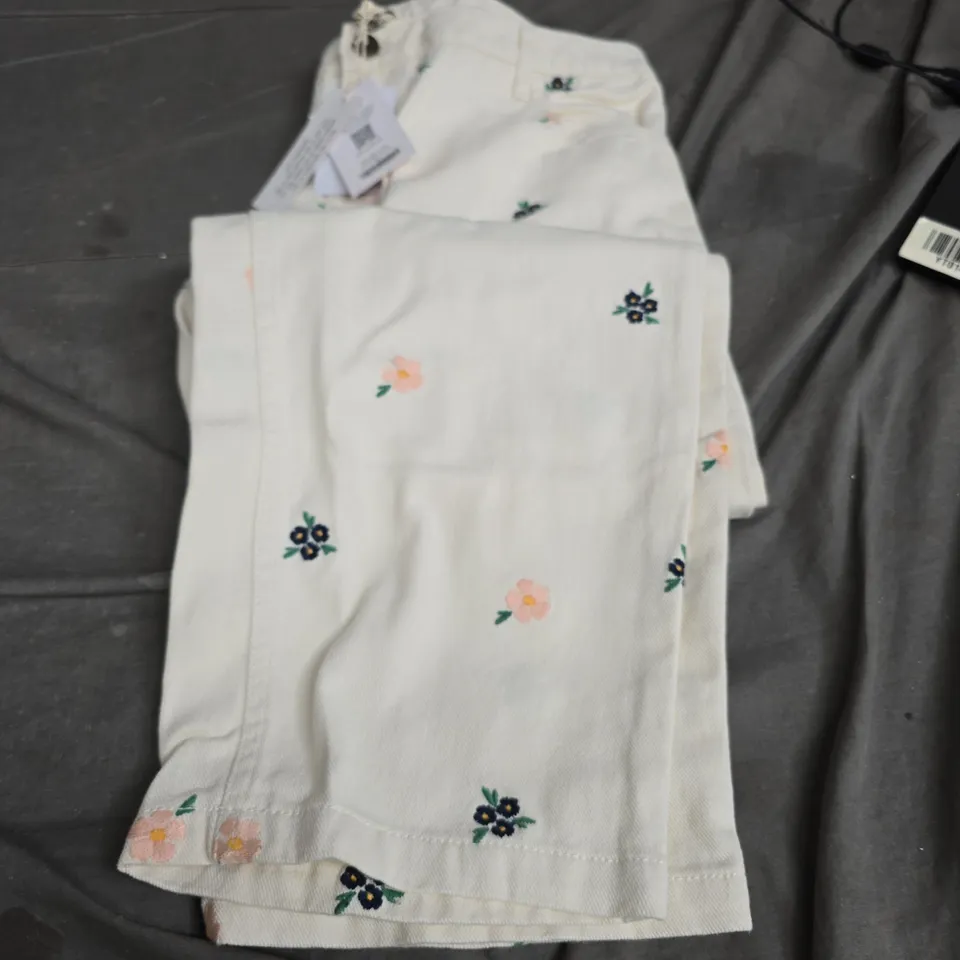 WOMEN'S WHITE COTTON TROUSERS WITH FLORAL EMBROIDERY – SIZE W34/L LUCY & YAK