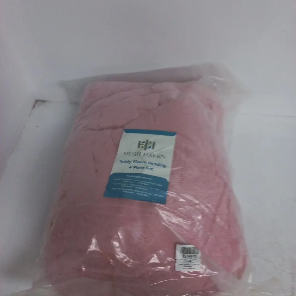 HUSH HAVEN TEDDY FLEECE BEDDING SET – 4 PIECE, PINK 