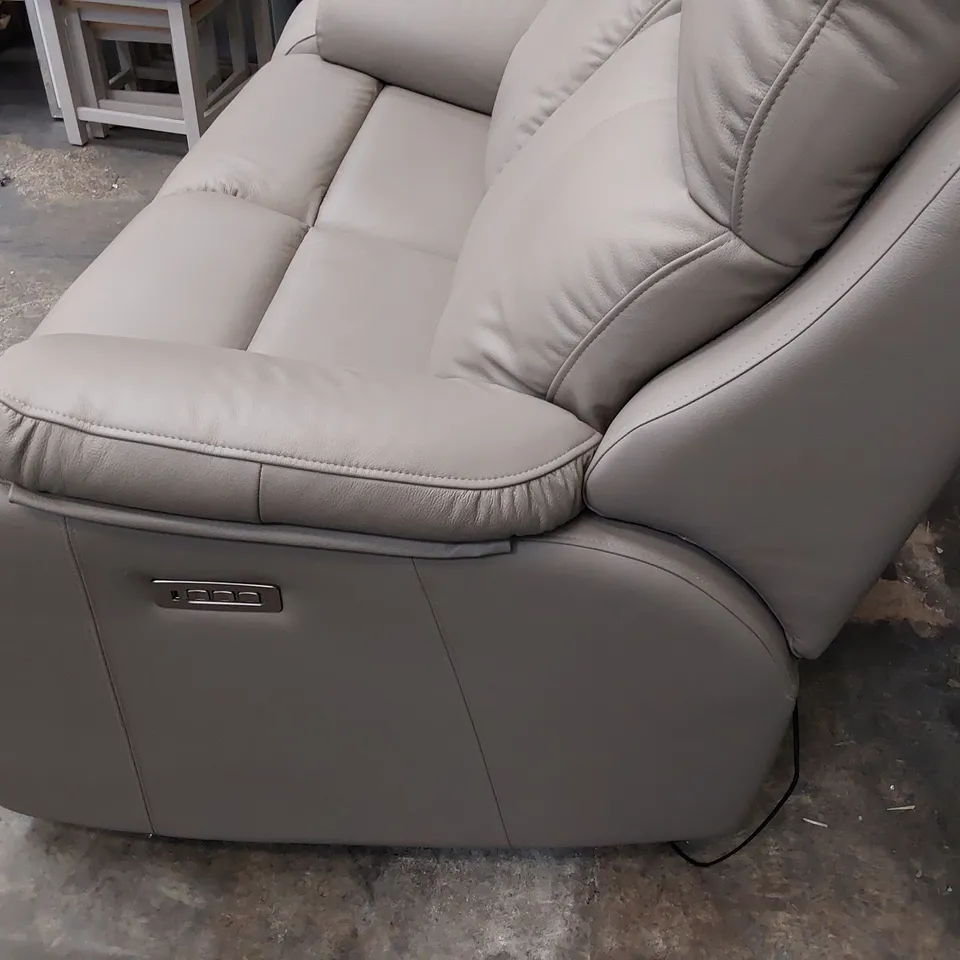 QUALITY BRITISH DESIGNER G PLAN KINGSBURY POWER RECLINING TWO SEATER SOFA OXFORD MUSHROOM LEATHER 