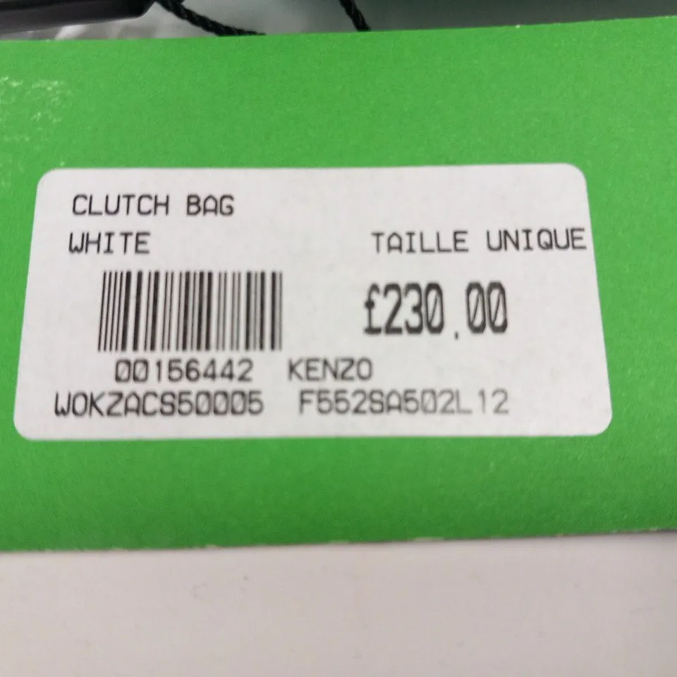 KENZO 'NON' GREEN WHITE CALFSKIN LEATHER CHUNKY CLUTCH