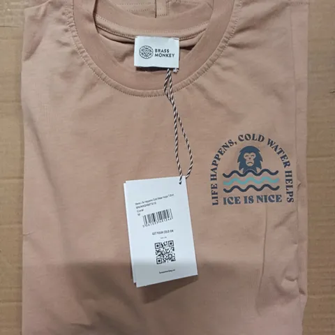 BRAND NEW BOX OF BRASS MONKEY T-SHIRTS - CORAL SIZE MEDIUM APPROXIMATELY 18