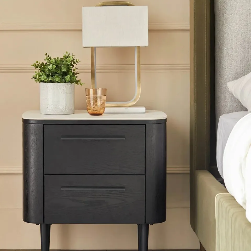 BOXED DANETTI MANHATTAN WHITE CERAMIC 2 DRAWER BEDSIDE TABLE