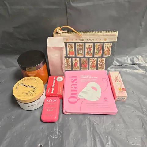 APPROXIMATEY 20 ASSORTED HEALTH AND BEAUTY PRODUCTS TO INCLUDE - LANOLIPS LIP SCRUB - HARUHARU WONDER CLEANSING OIL - NYX BUTTERMELT BLUSH - ETC