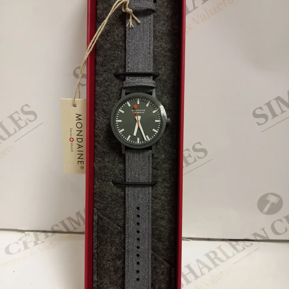 BOXED MONDAINE CLASSIC GREY WATCH WITH FABRIC STRAP