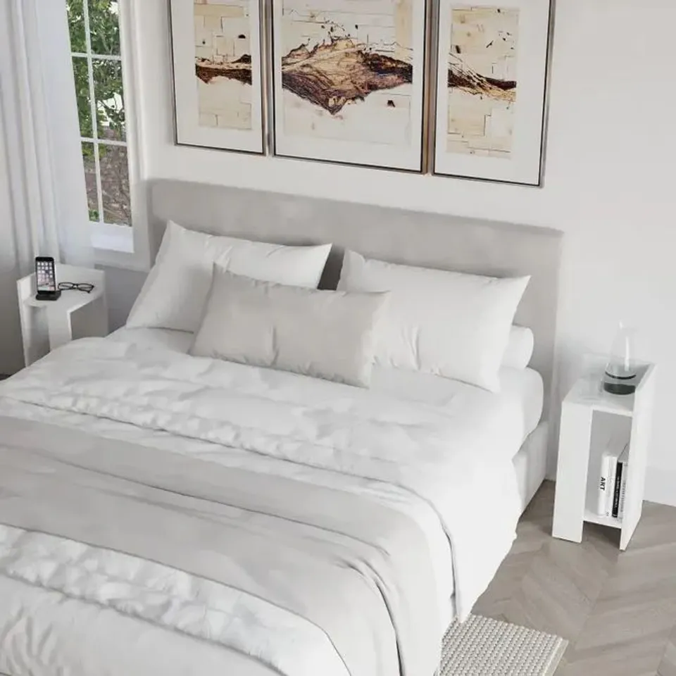 BOXED ELOS MODERN BEDSIDE TABLE/NIGHTSTAND. //WHITE